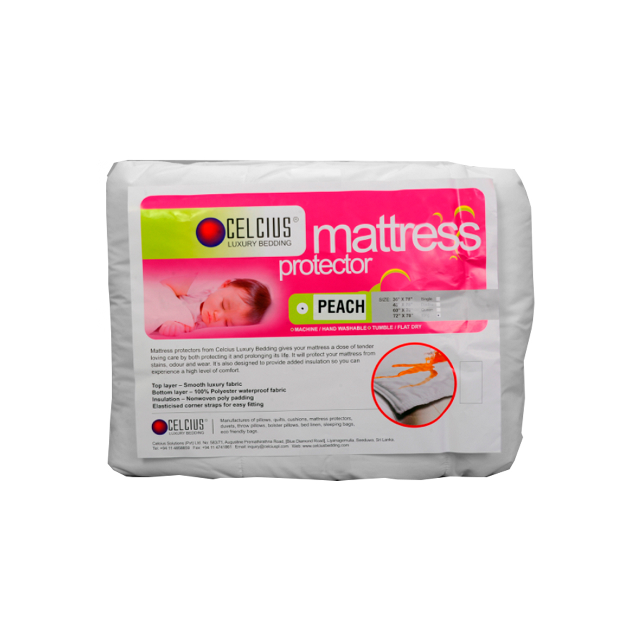 MATTRESS PROTECTOR-PEACH-WHITE-60X78-INCH - QUEEN