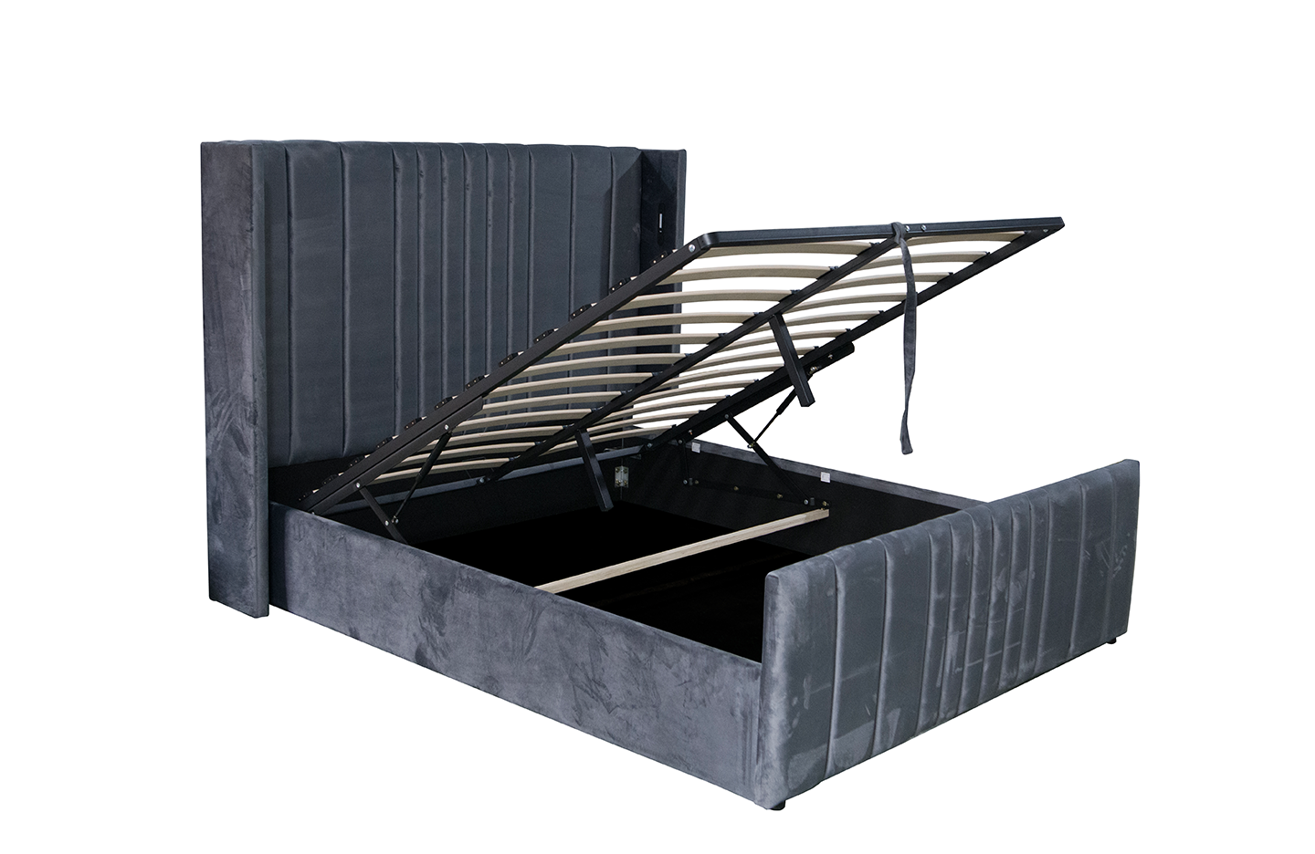Queen size storage bed - Velvet Grey ( 4465-1G )