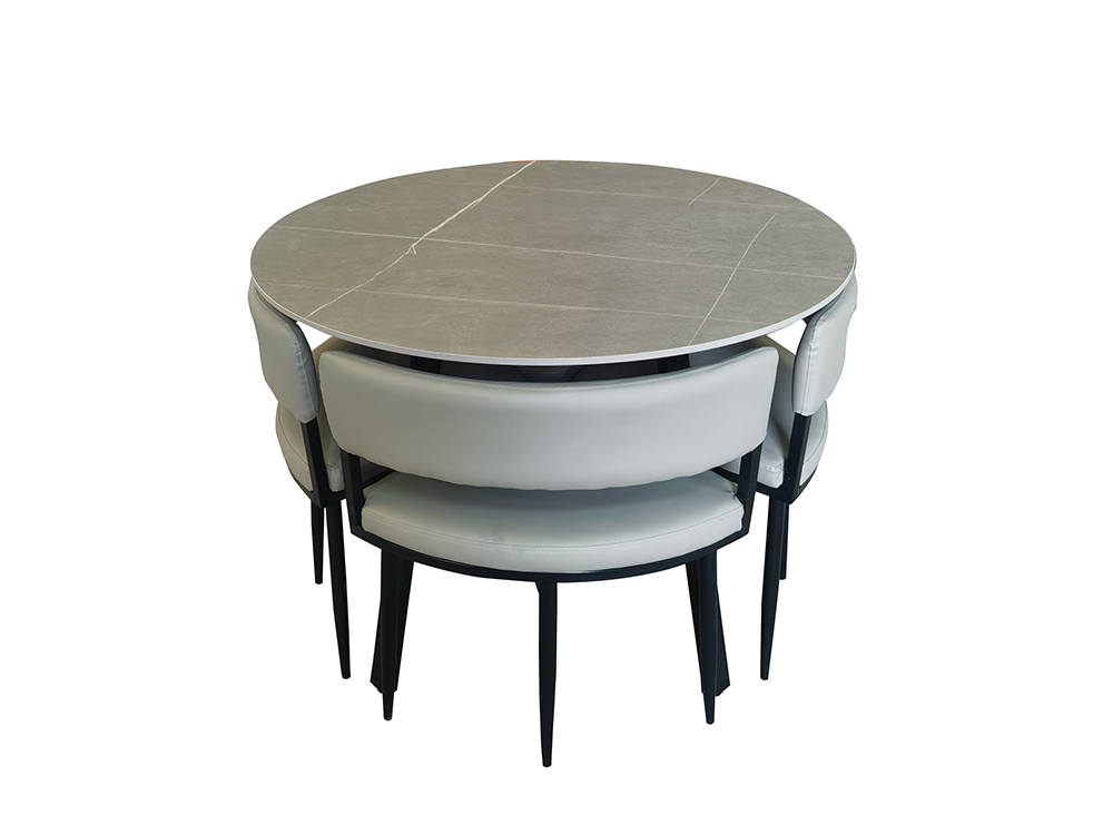 4 Seater Dining Set - Round Table & 4 Chairs FDT60-1 - Grey ( Black Legs ) - 100cm