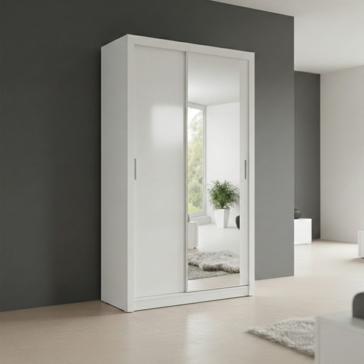 2 Door Wardrobe with One Mirror - WHITE