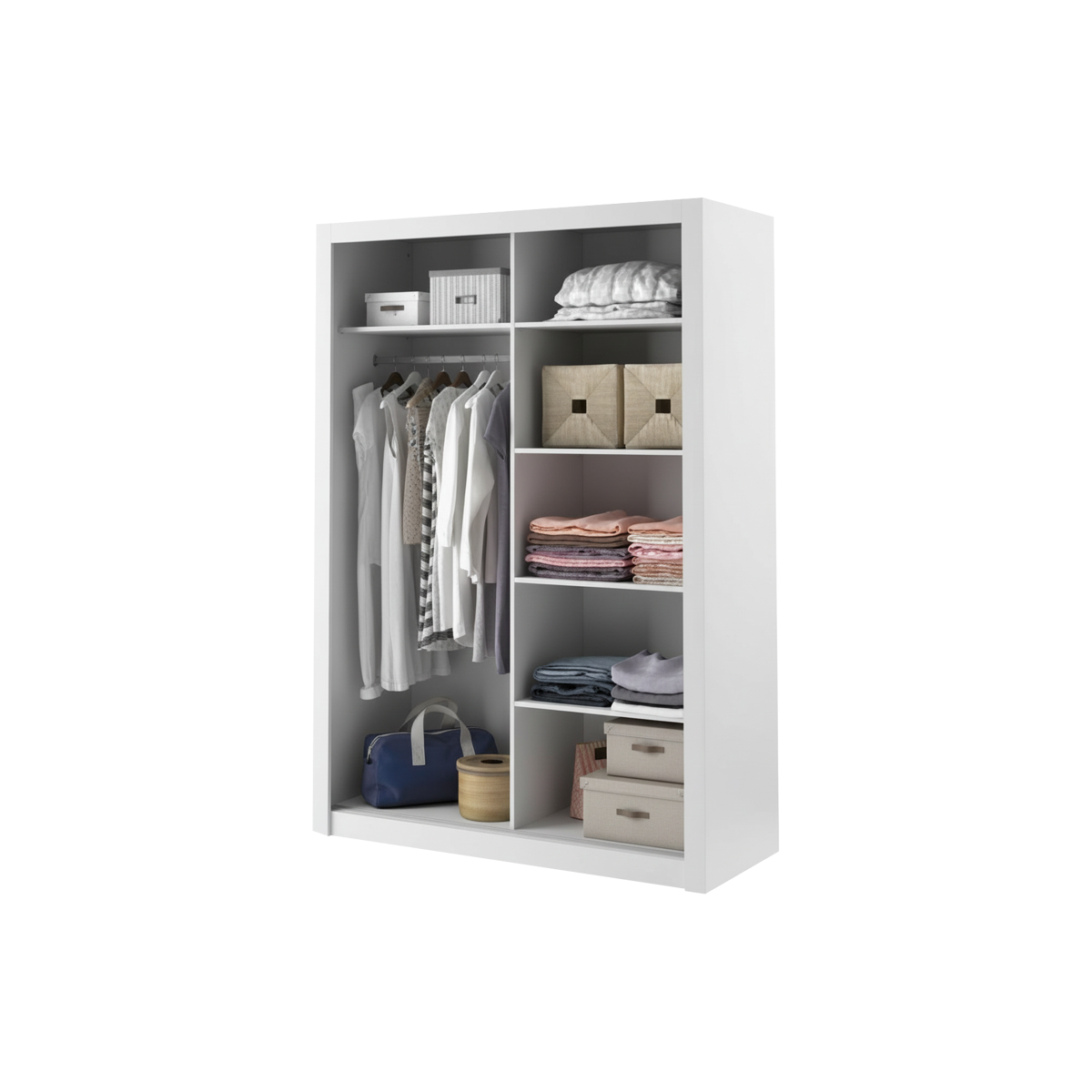 2 Door Wardrobe with One Mirror - WHITE