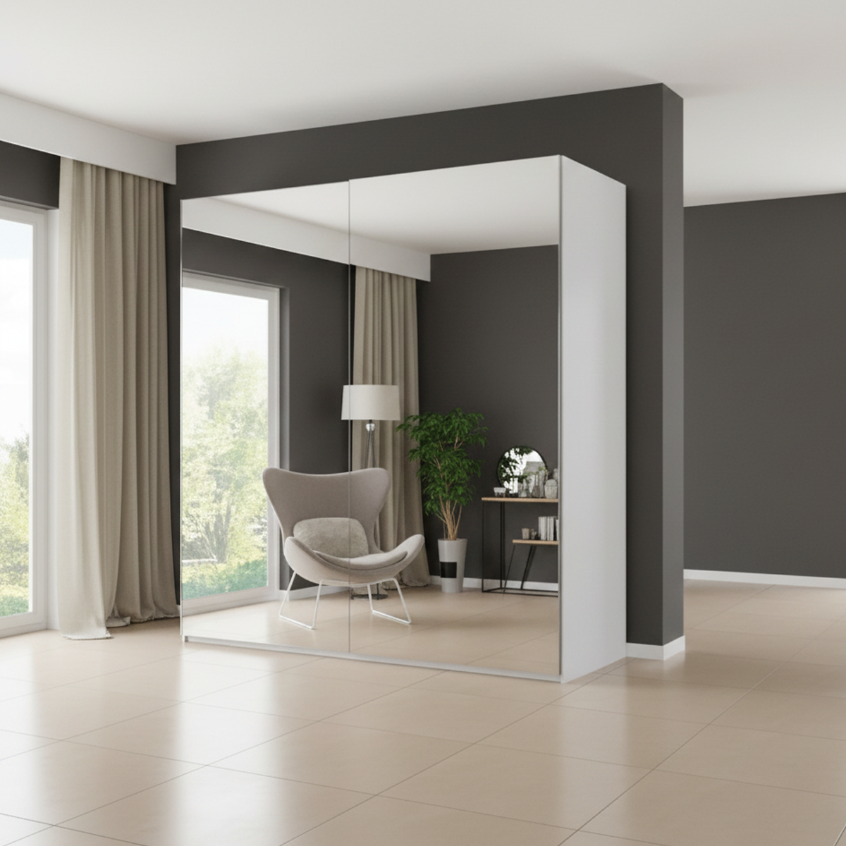 2 Door Wardrobe with Full Mirrors - WHITE