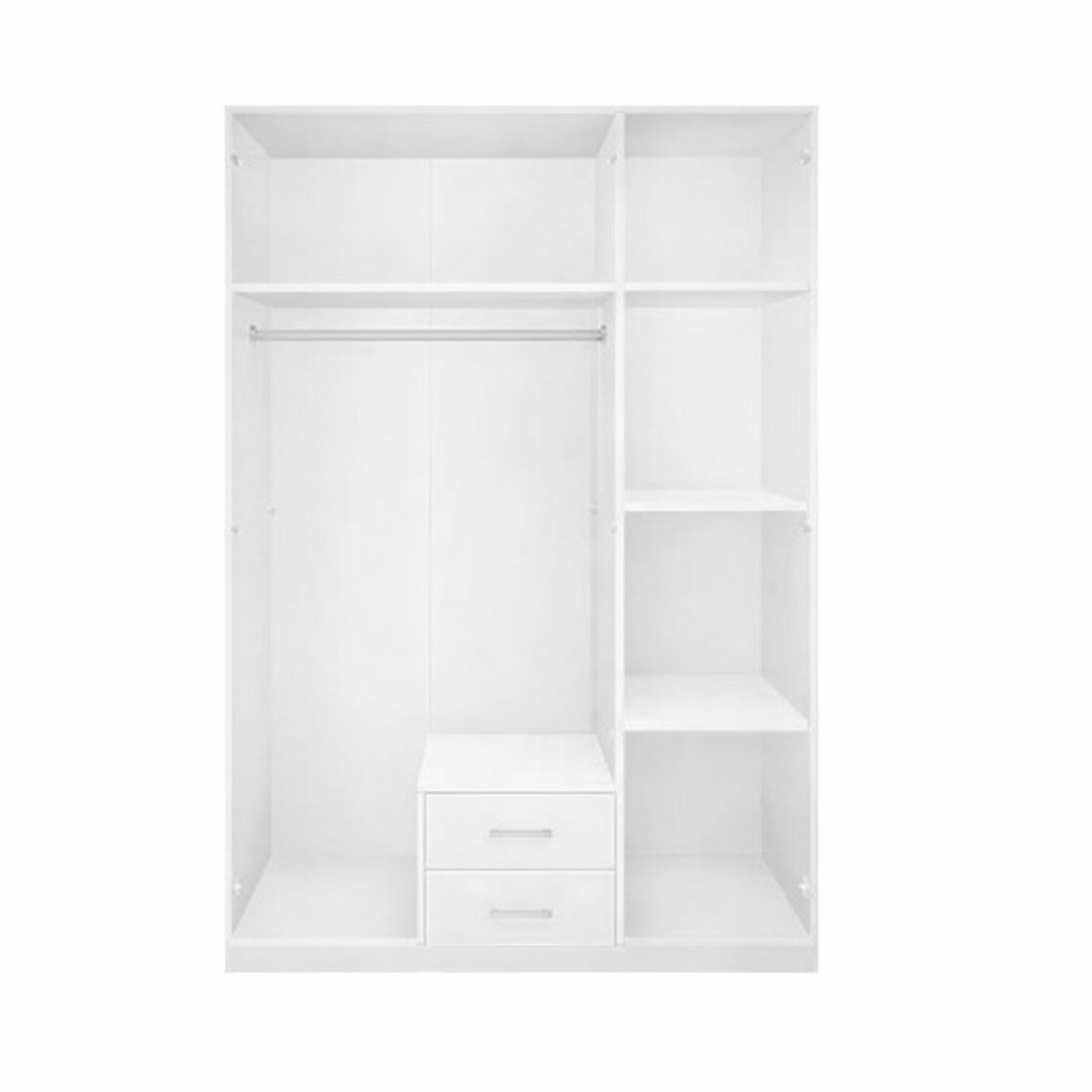 3 Door Wardrobe with Mirror - WHITE GLOSS