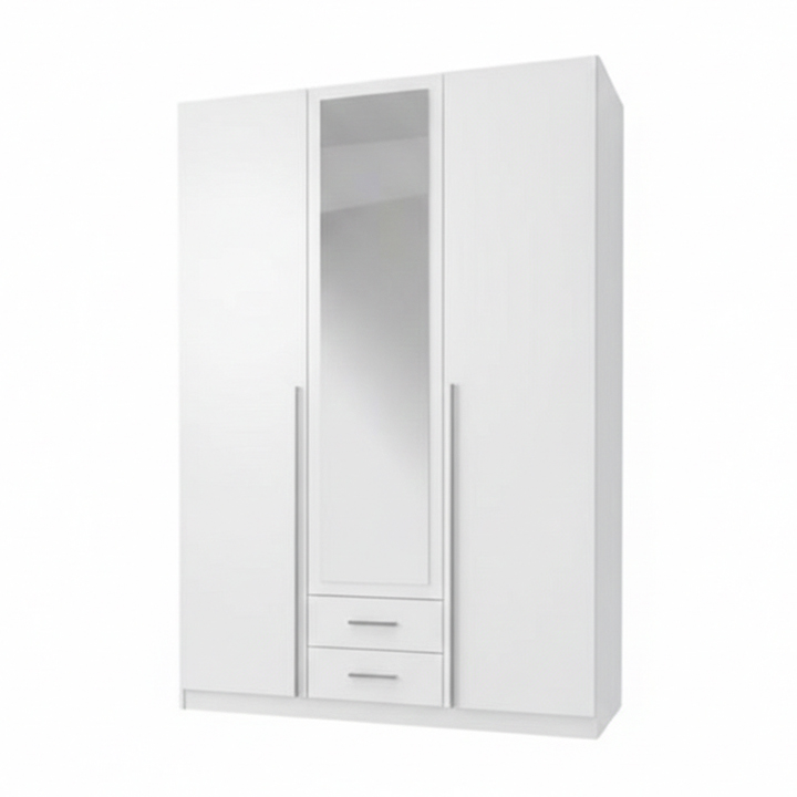 3 Door Wardrobe with Mirror - WHITE GLOSS