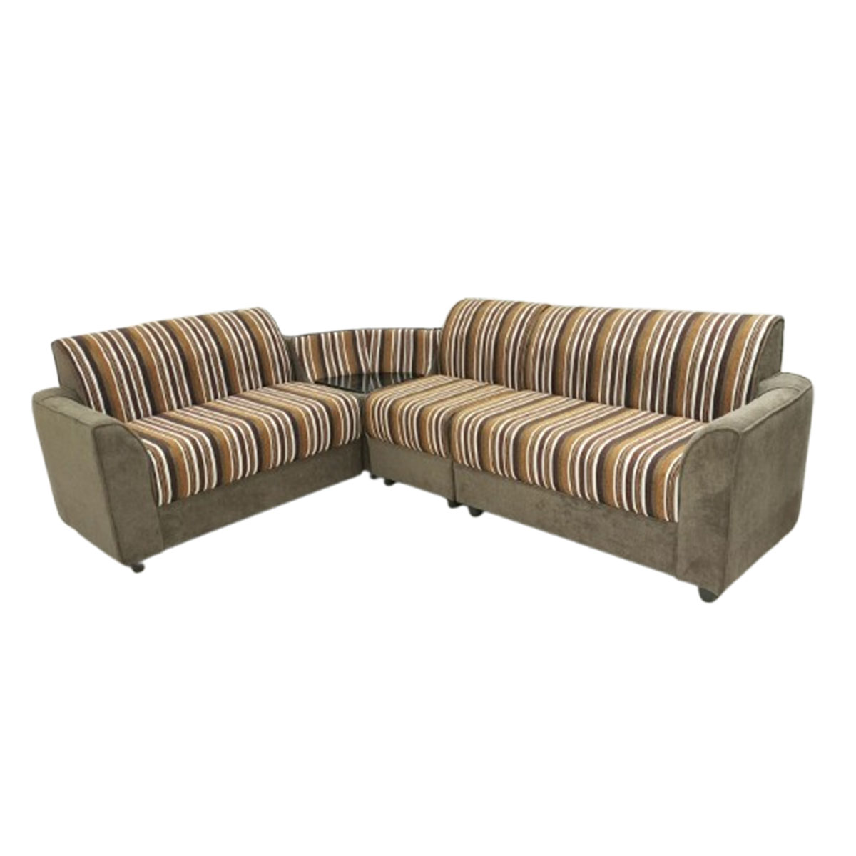 Corner Sofa - Half Fabric / Half Rexine 2 + 2 + 1 + 1