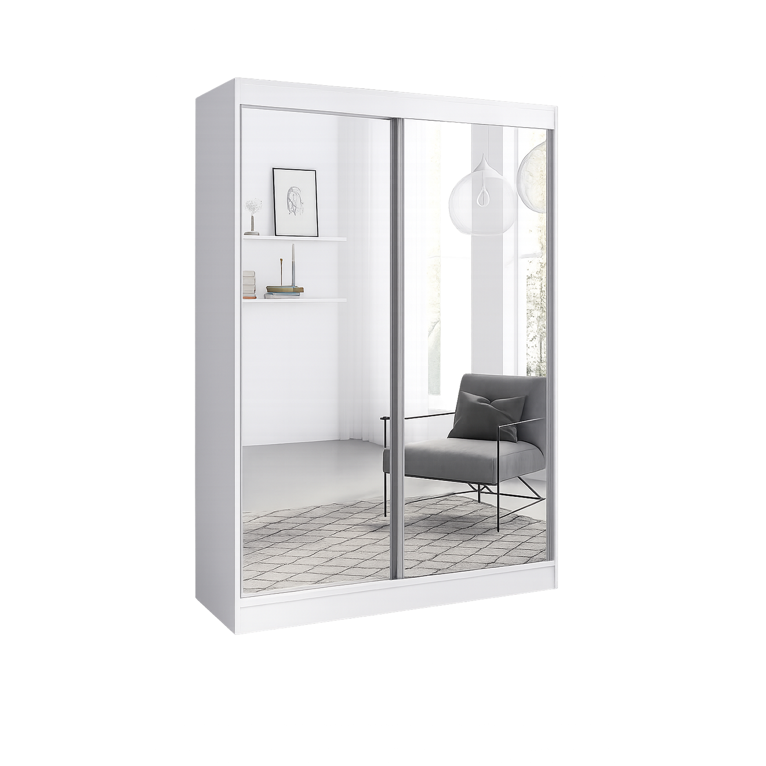 2 Door - Sliding Door - Wardrobe with Mirrors - WHITE