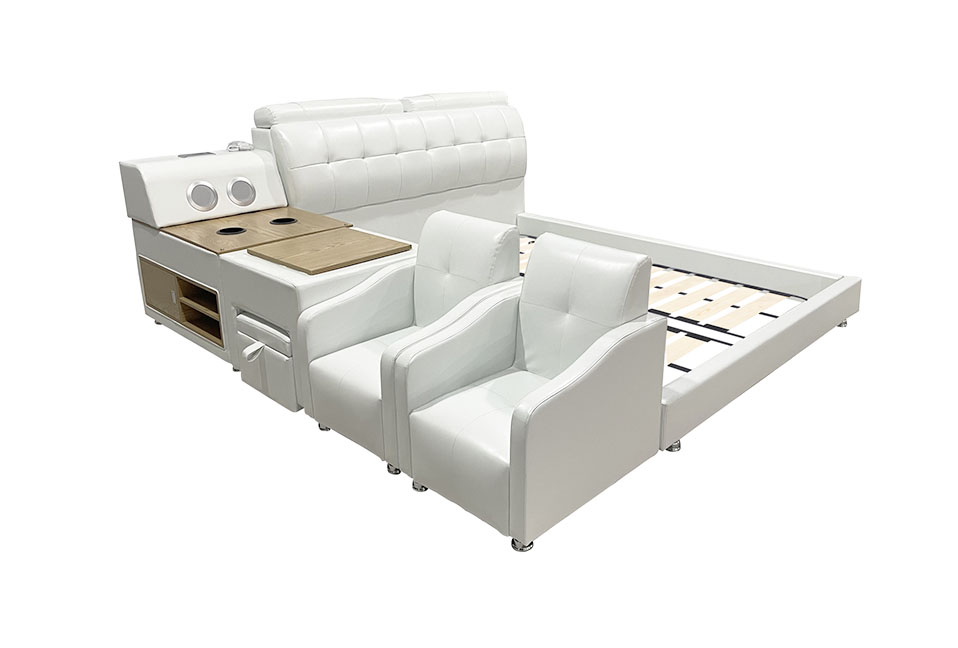 Queen Size Functional Bed - PU Shinny White