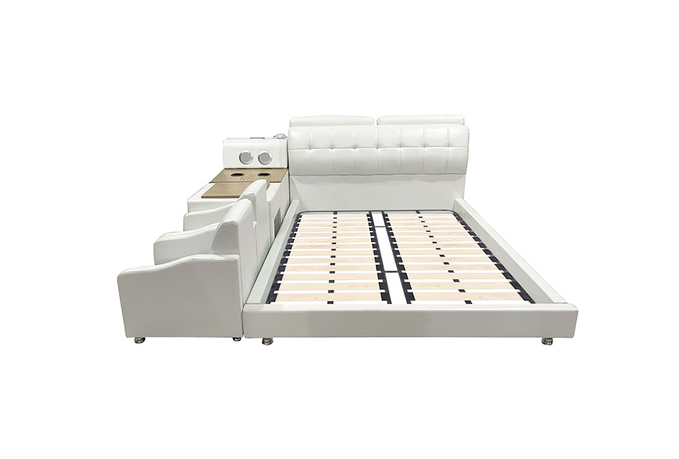 Queen Size Functional Bed - PU Shinny White