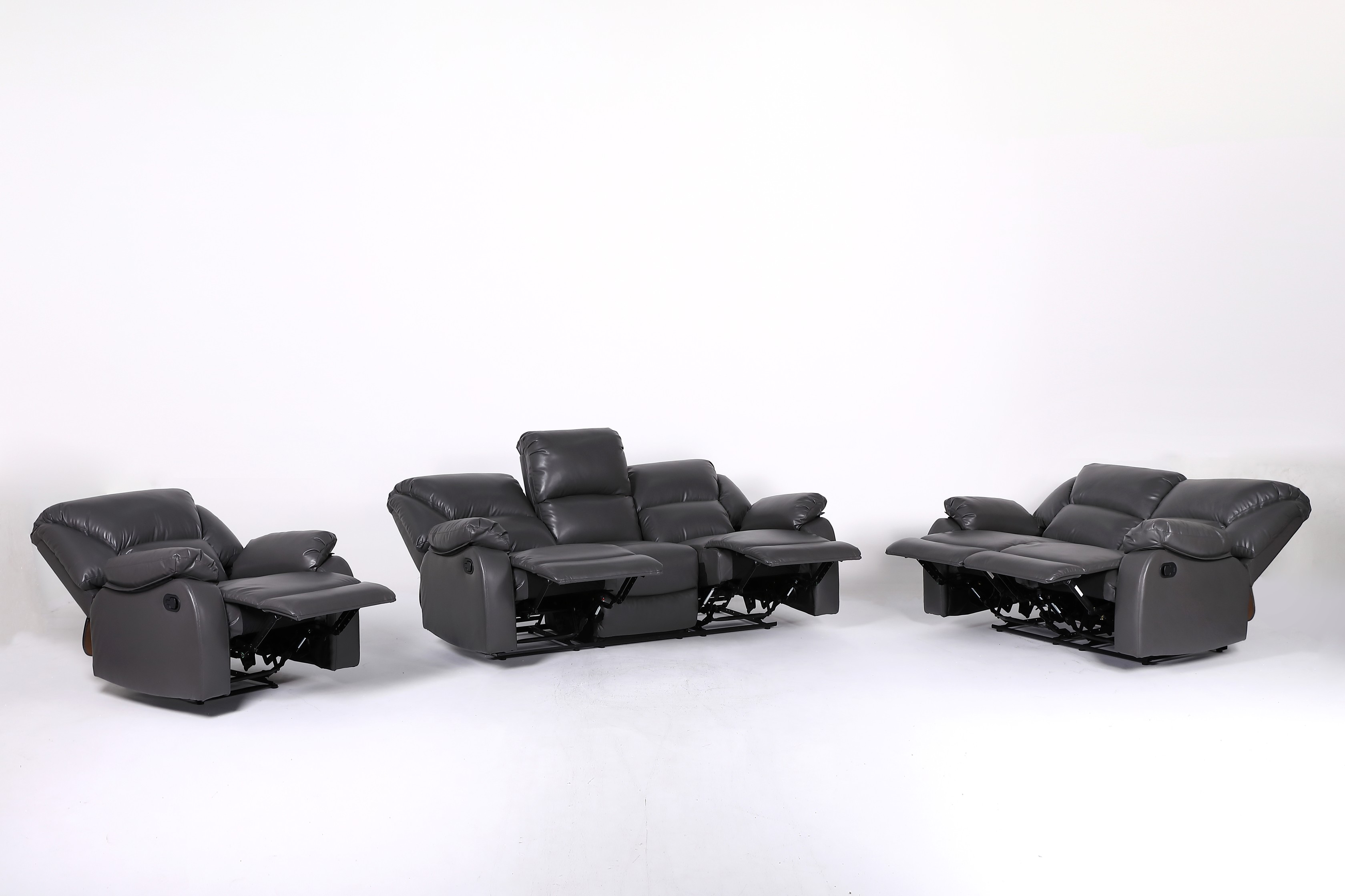 3 Seater LEXUS Recliner Sofa - Leather GEL Grey (8353)