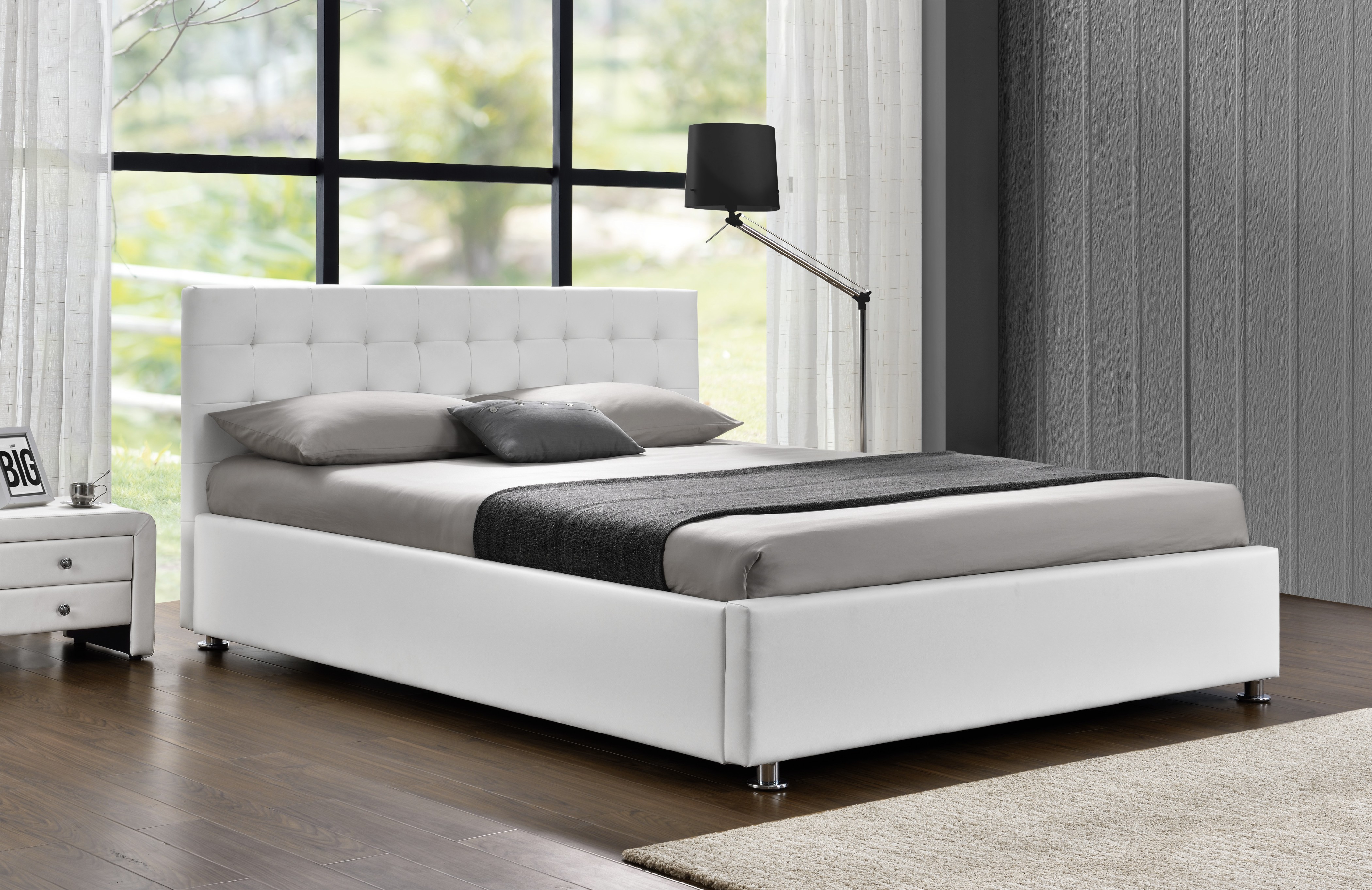 Queen size storage bed - PU Snow White ( 3154G )