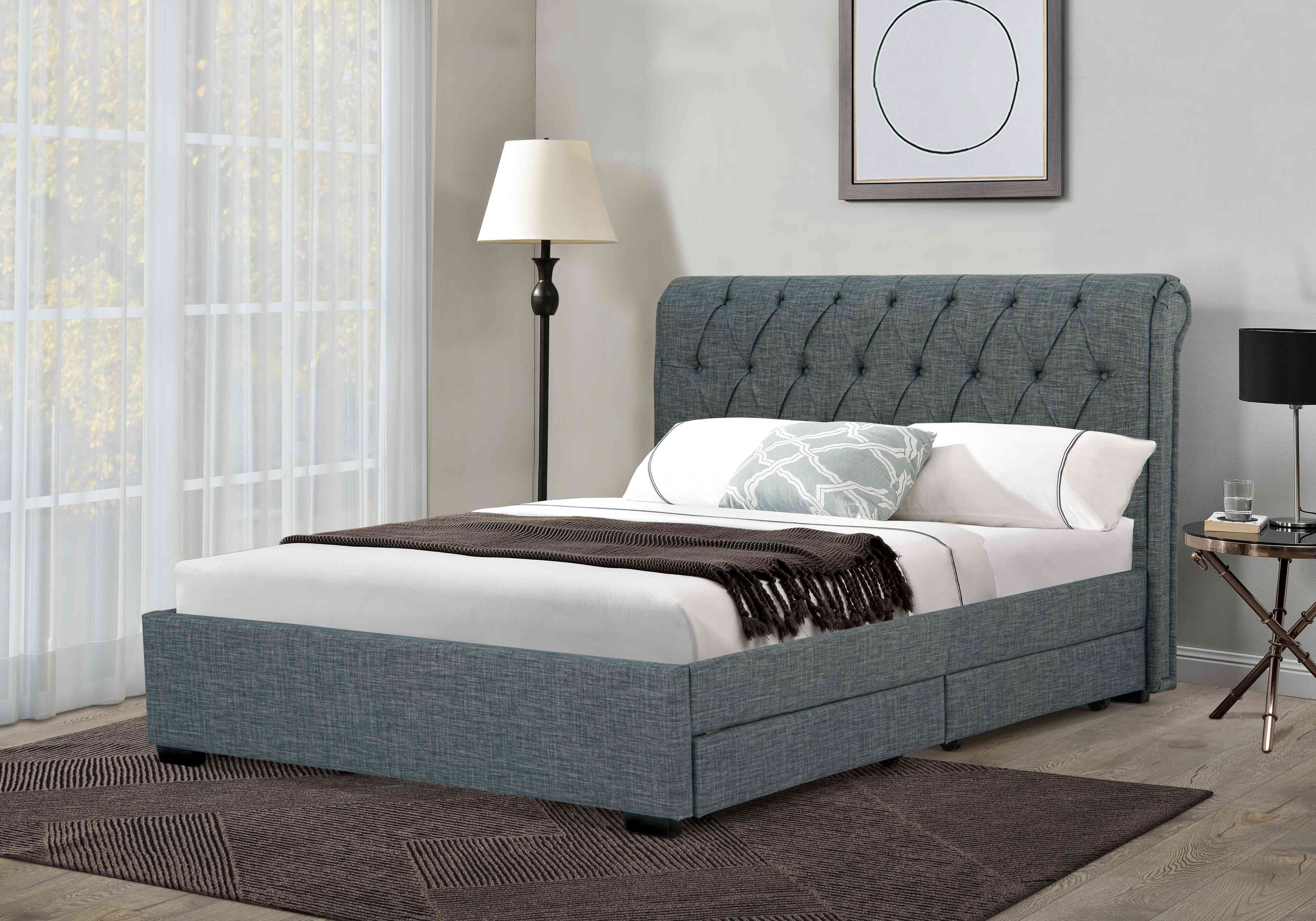 Queen size storage bed - Linen Light Grey ( 3531D )