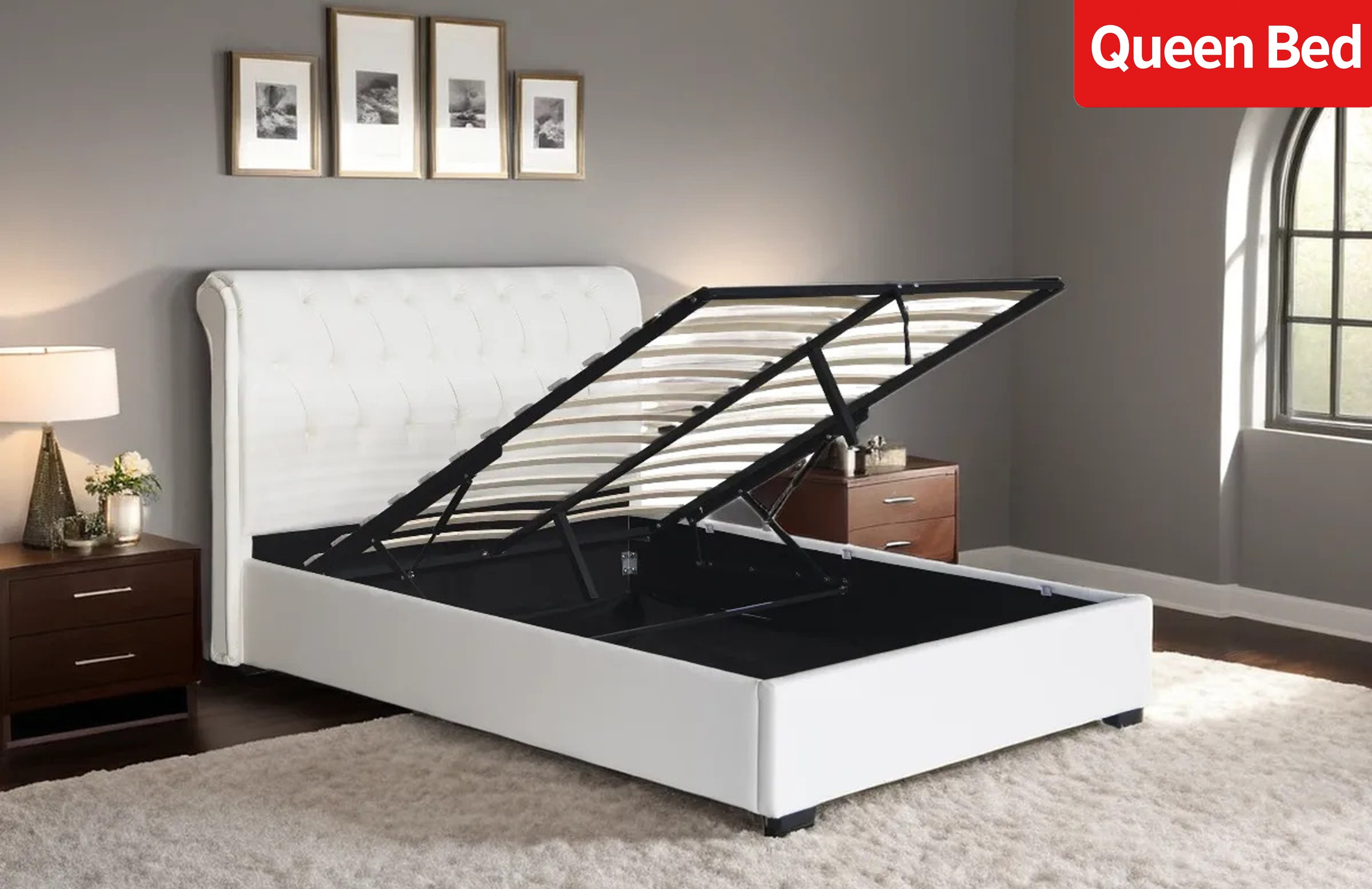 Queen Size Bed - PU Snow White - (3531G)