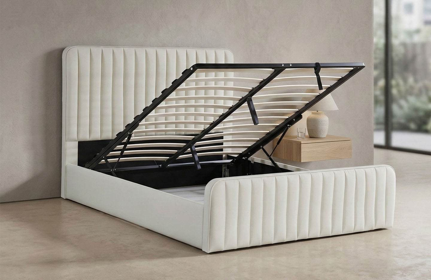 Queen size storage bed - PU Beige (5136G)