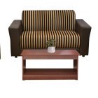 2 Seater Lite Sofa - Brown PVC And Light And Dark Brown Striped Fabric