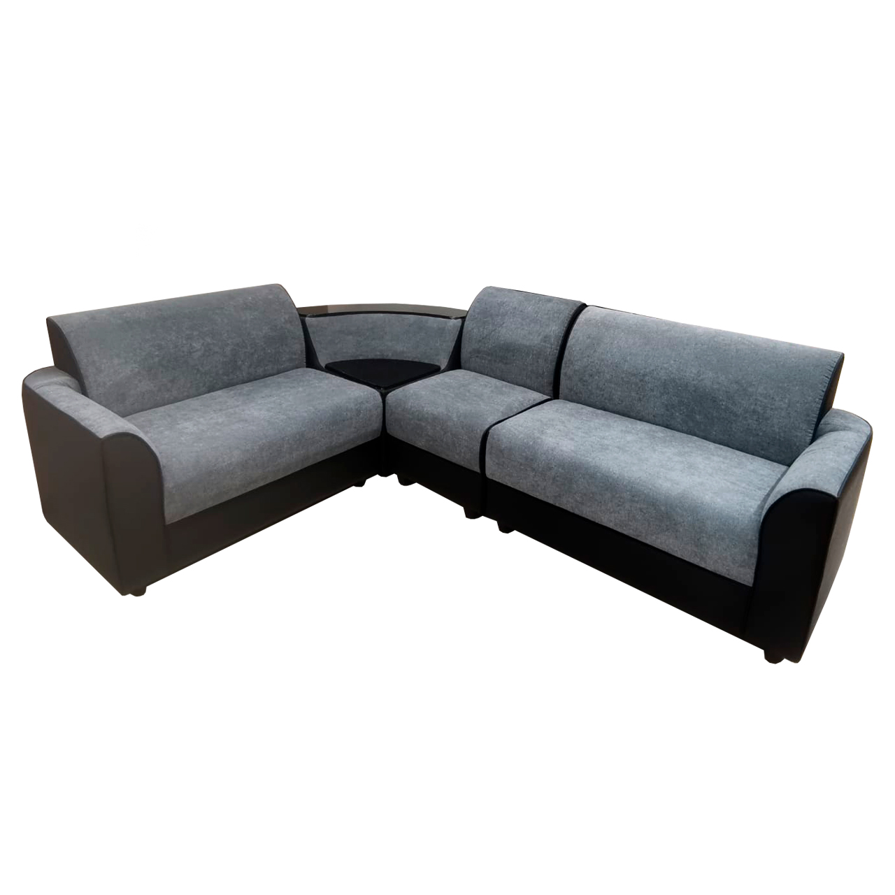 Corner Sofa - Half Fabric / Half Rexine 2 + 2 + 1 + 1 ( Grey )