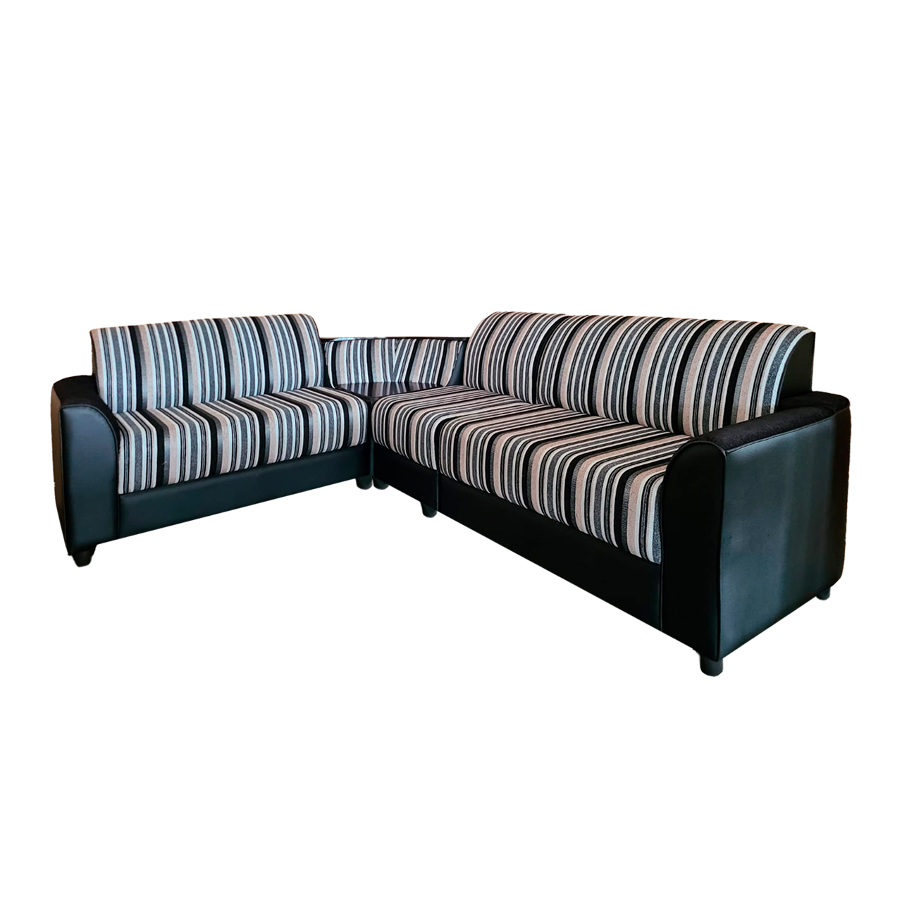 Corner Sofa - Half Fabric / Half Rexine 2 + 2 + 1 + 1