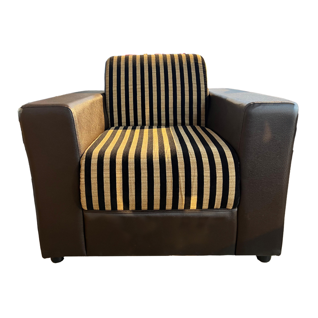 1 Seater Lite Sofa - Brown PVC And Light And Dark Brown Striped Fabric