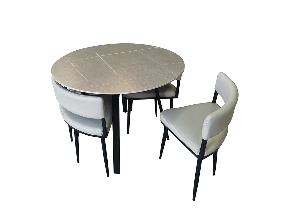 4 Seater Dining Set - Round Table & 4 Chairs FDT60-1 - Grey ( Black Legs ) - 100cm