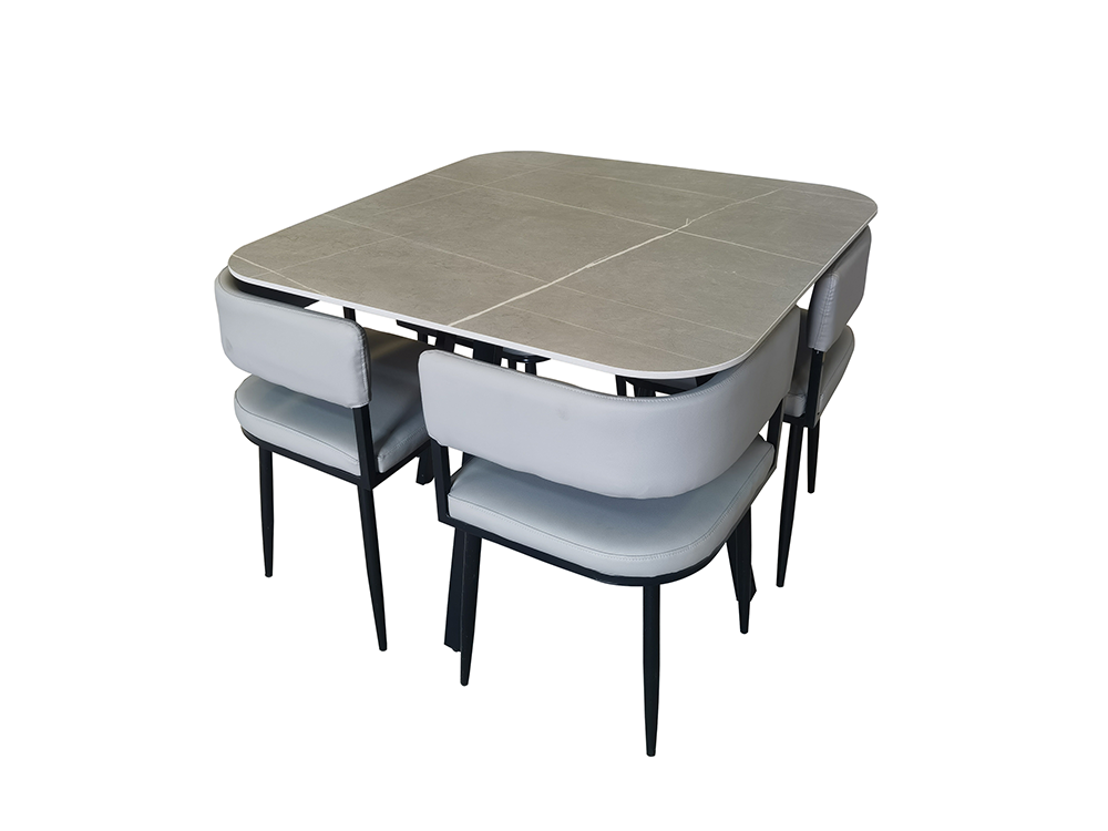 4 Seater Dining Set - Table & 4 Chairs FDT60 - Grey ( Black Legs ) - 100cm