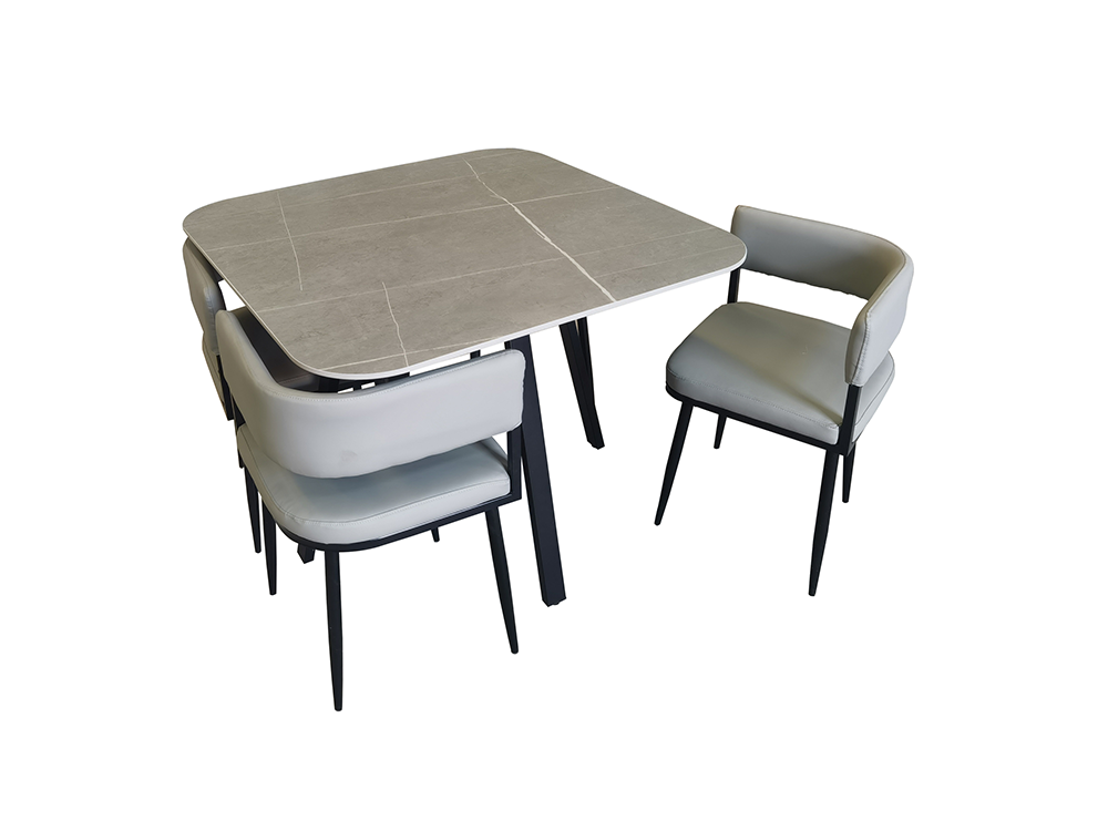 4 Seater Dining Set - Table & 4 Chairs FDT60 - Grey ( Black Legs ) - 100cm