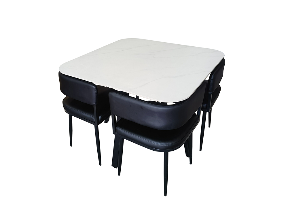 4 Seater Dining Set - Table & 4 Chairs FDT60 - White ( Black Legs ) - 100cm