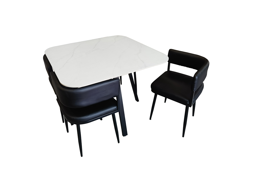 4 Seater Dining Set - Table & 4 Chairs FDT60 - White ( Black Legs ) - 100cm