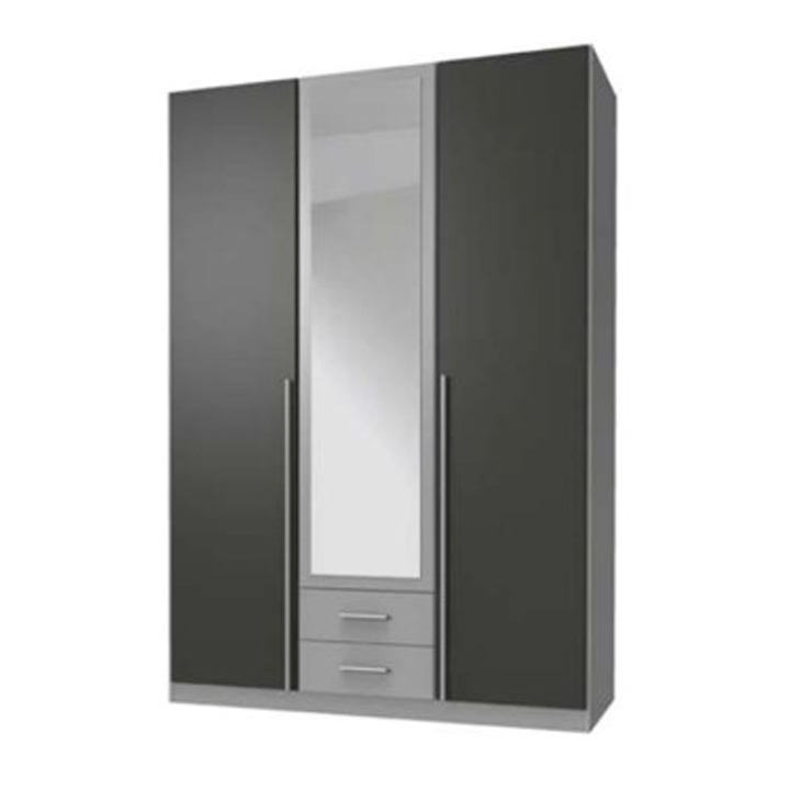 3 Door Wardrobe with Mirror - GREY GLOSS