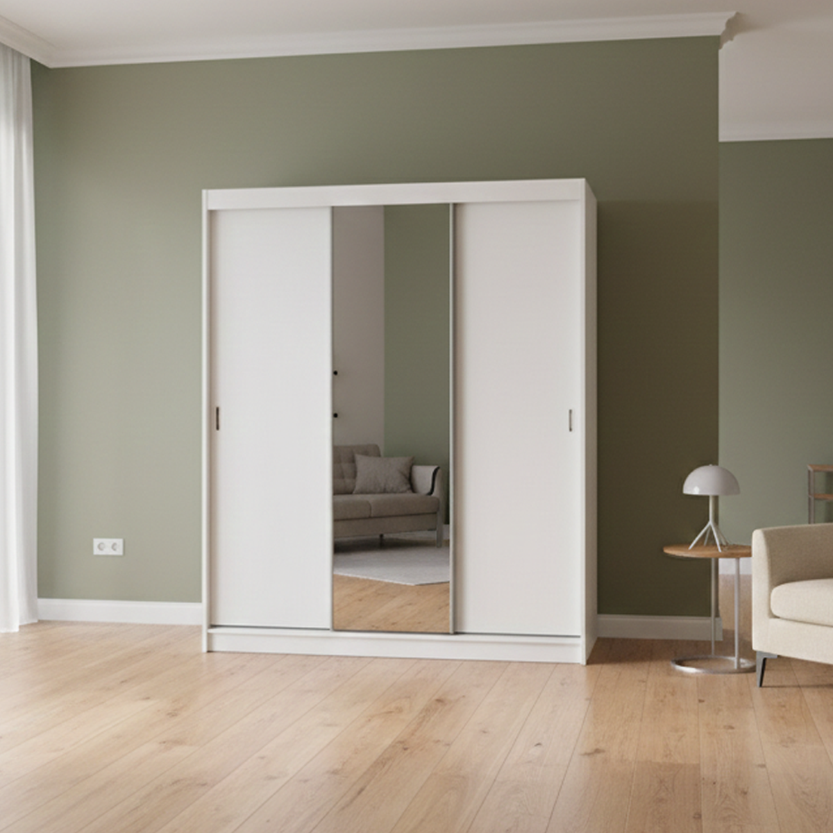 3 Door - Sliding Door - Wardrobe with Mirrors - WHITE