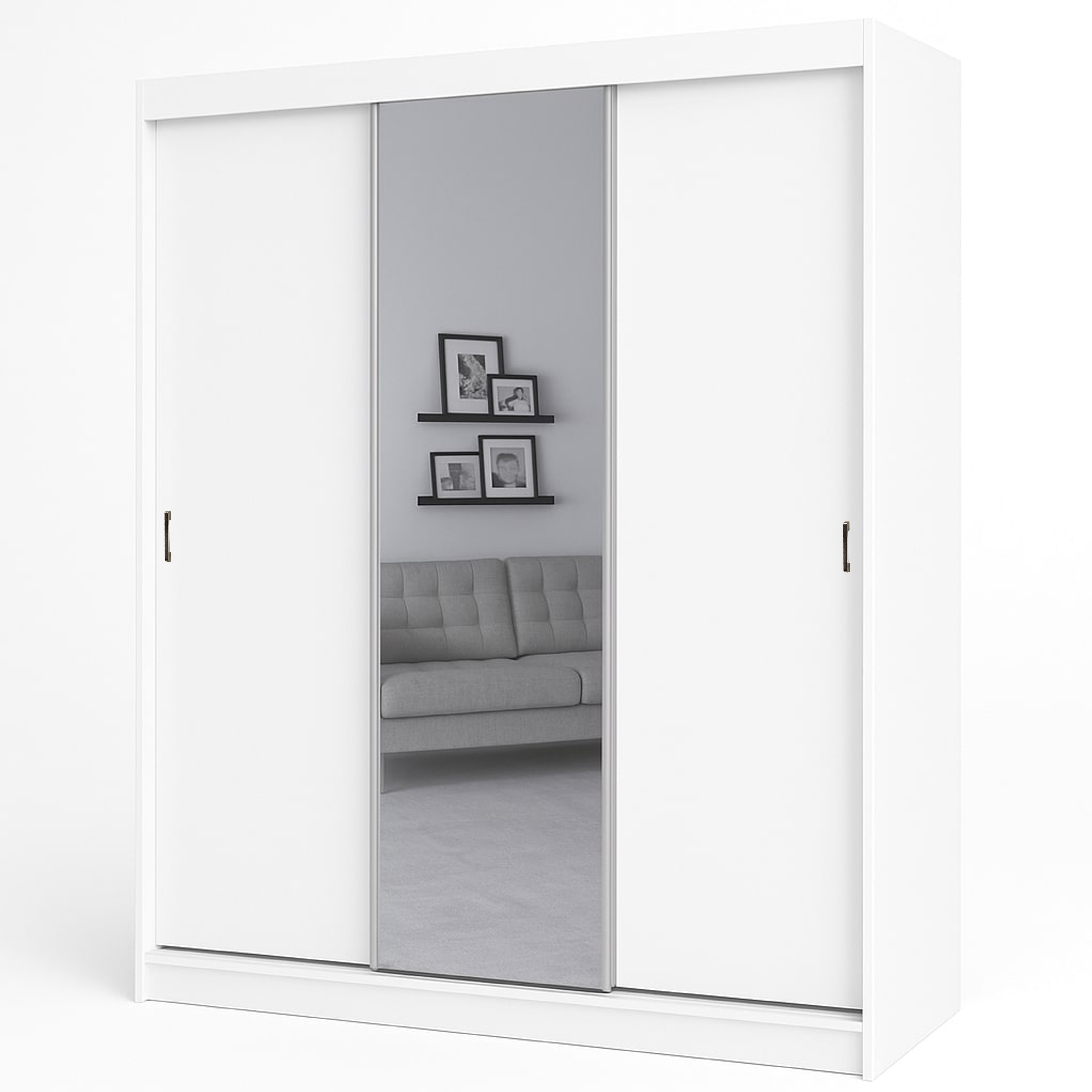 3 Door - Sliding Door - Wardrobe with Mirrors - WHITE