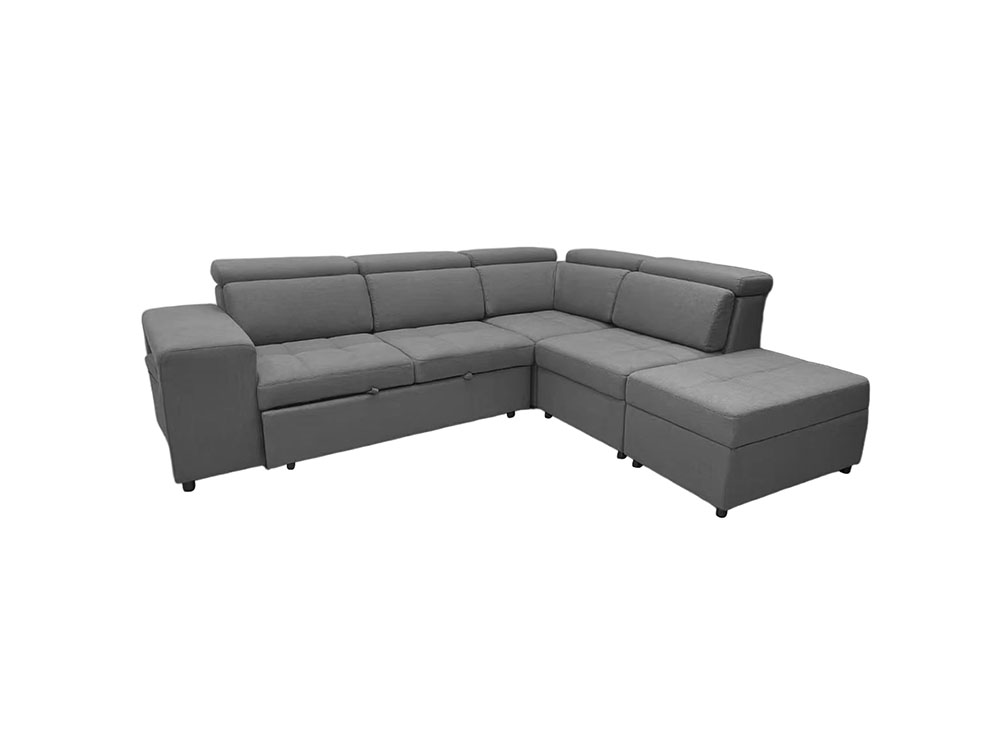 L Shape Sofa Bed With Ottoman And Stools - Fabrics Grey