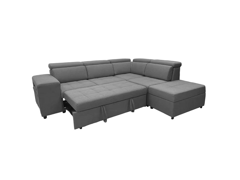 L Shape Sofa Bed With Ottoman And Stools - Fabrics Grey