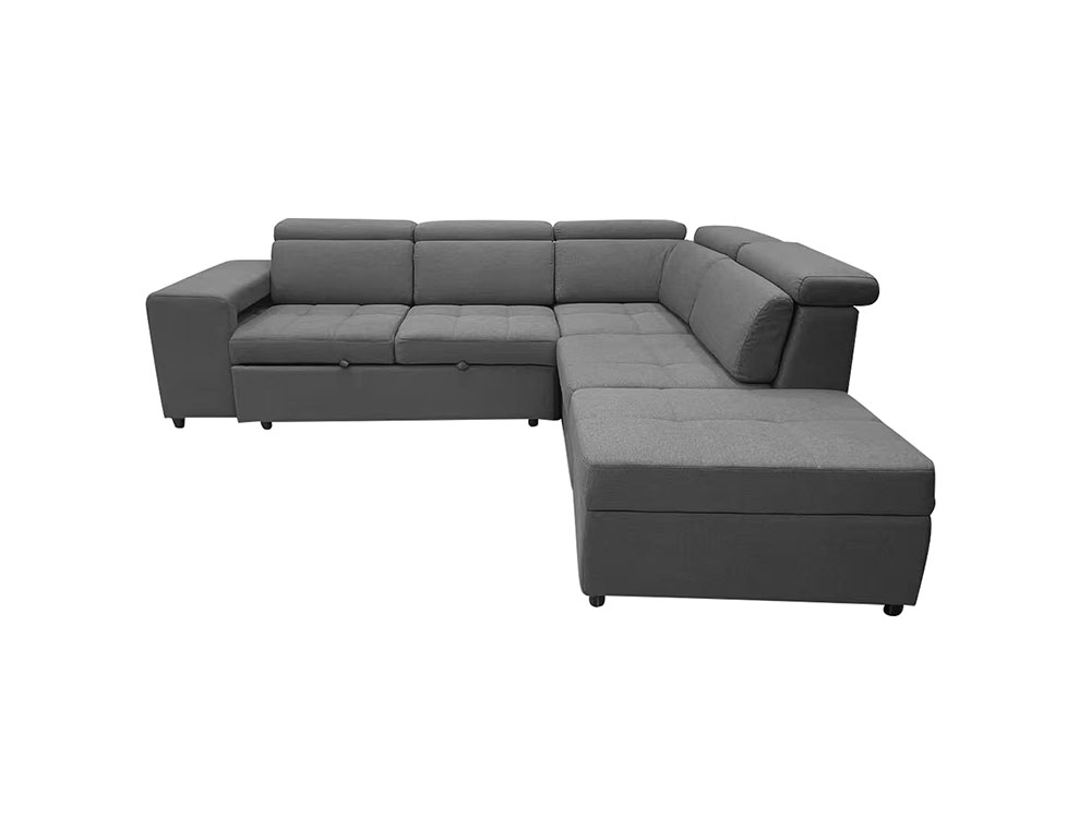 L Shape Sofa Bed With Ottoman And Stools - Fabrics Grey