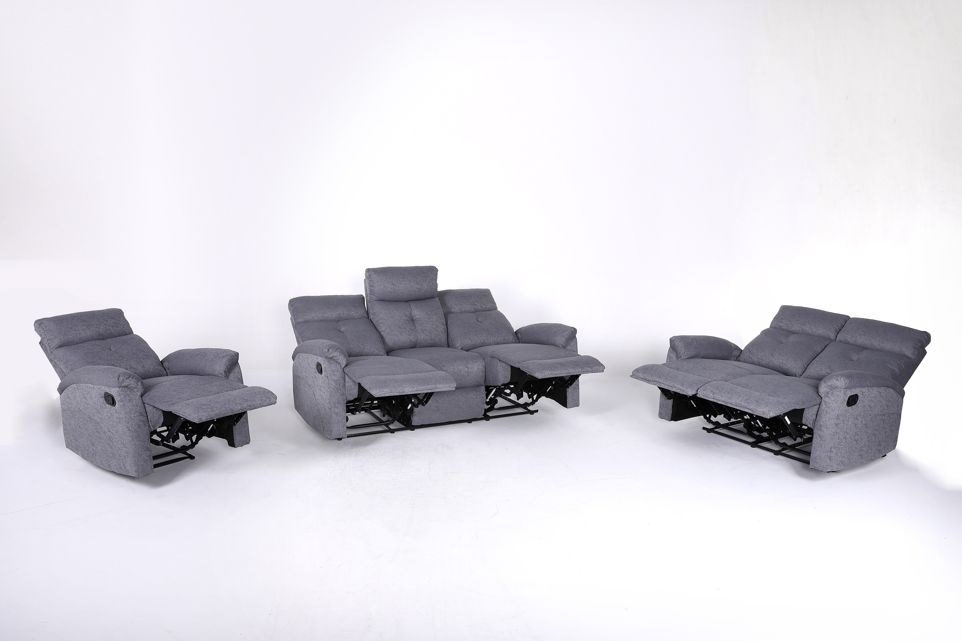 3 Seater NOVA Recliner Sofa - Full Fabric Linen Grey (8352)