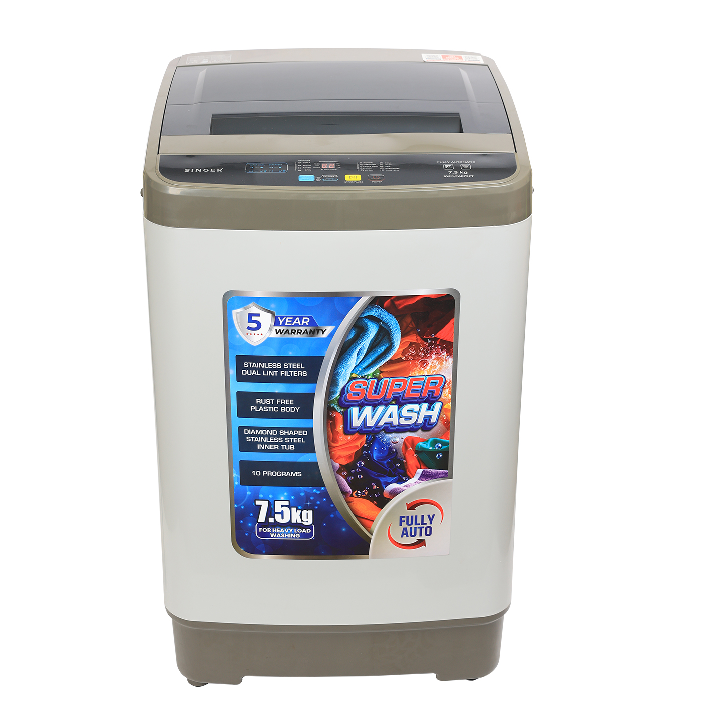 Singer Fully Automatic Washing Machine - Super Wash 7.5kg - SWM-FAR75PT