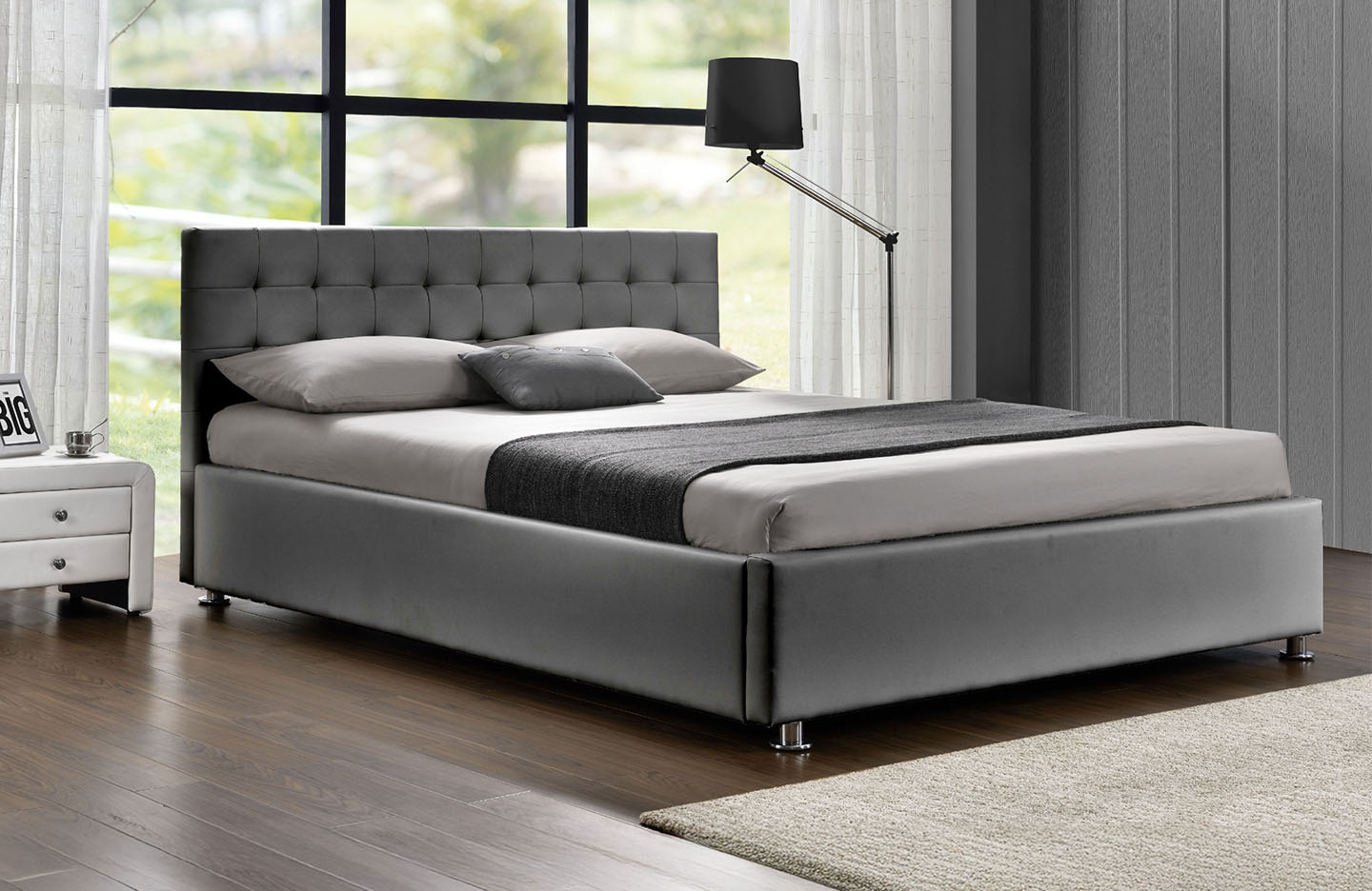 Queen size storage bed - PU GREY - ( 3154G )