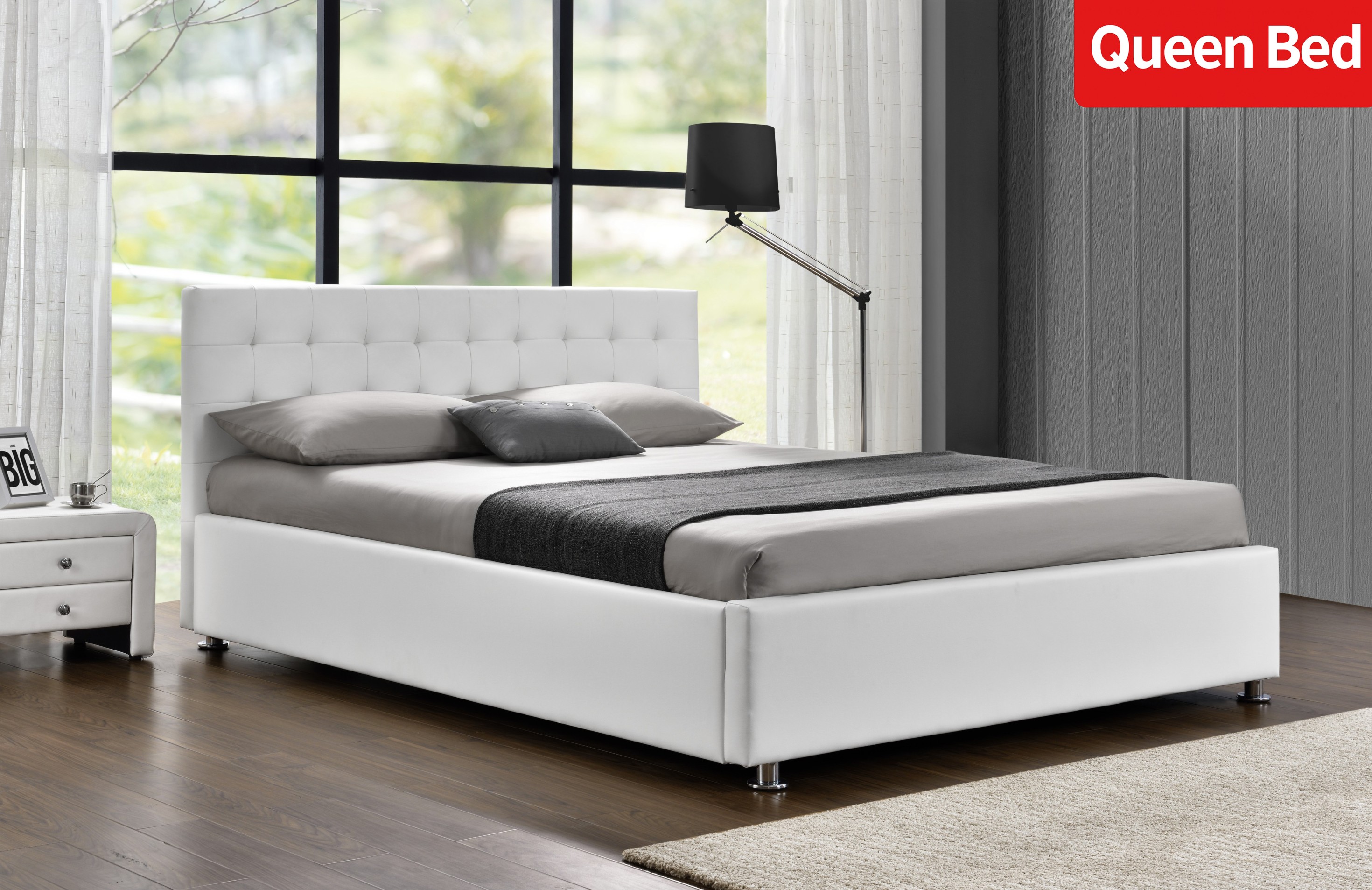 Queen size storage bed - PU Snow White ( 3154G )