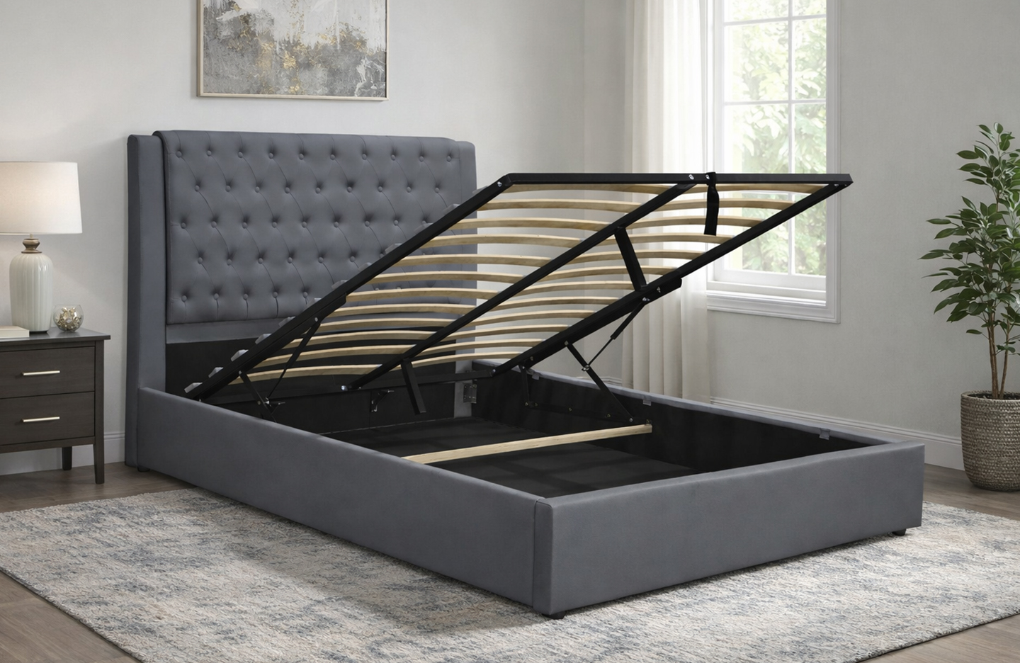 Queen Size Bed - PU Grey - (3398G)