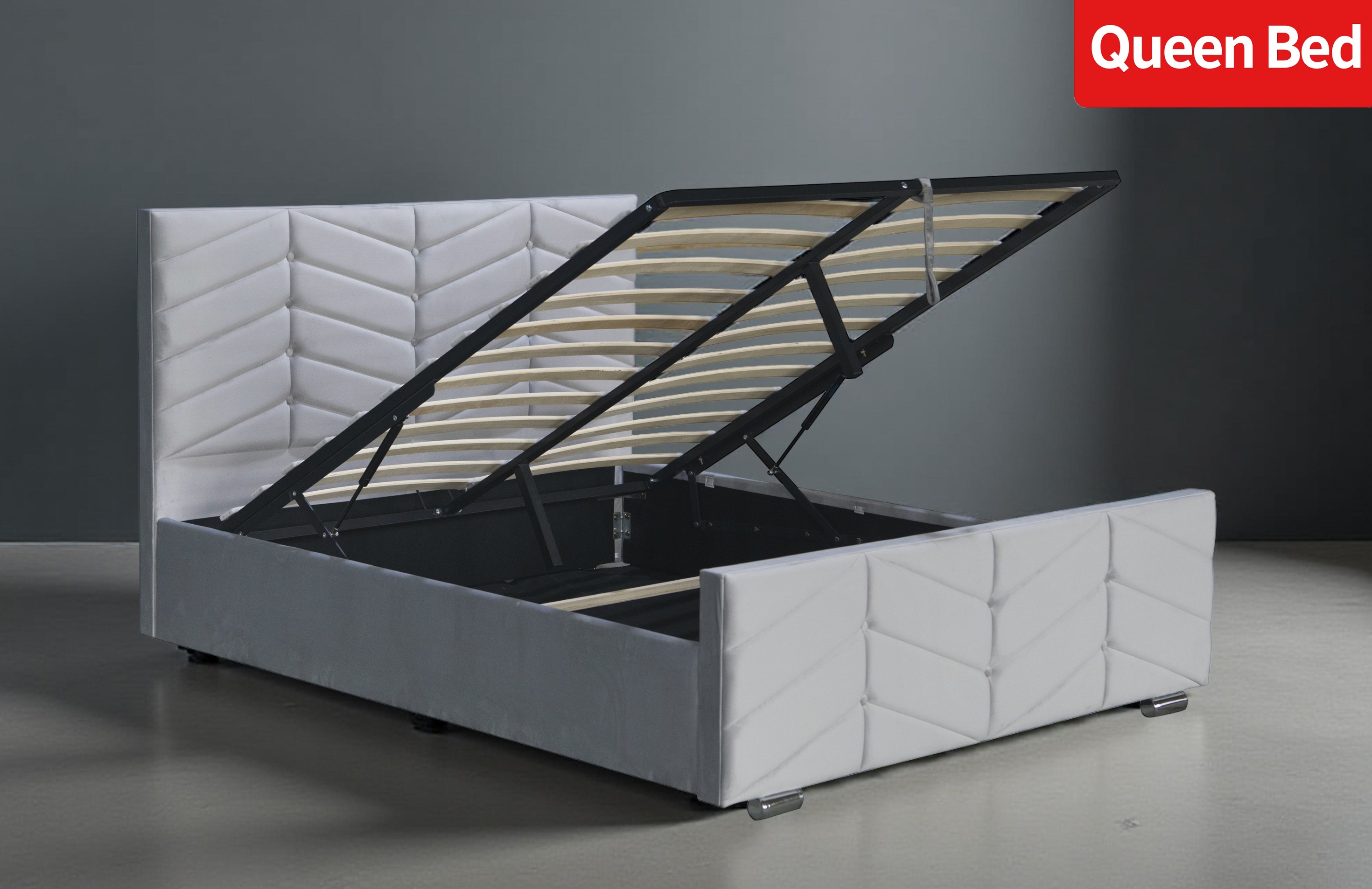 Queen Size Bed - Plush Velvet Light Grey - (3626G)