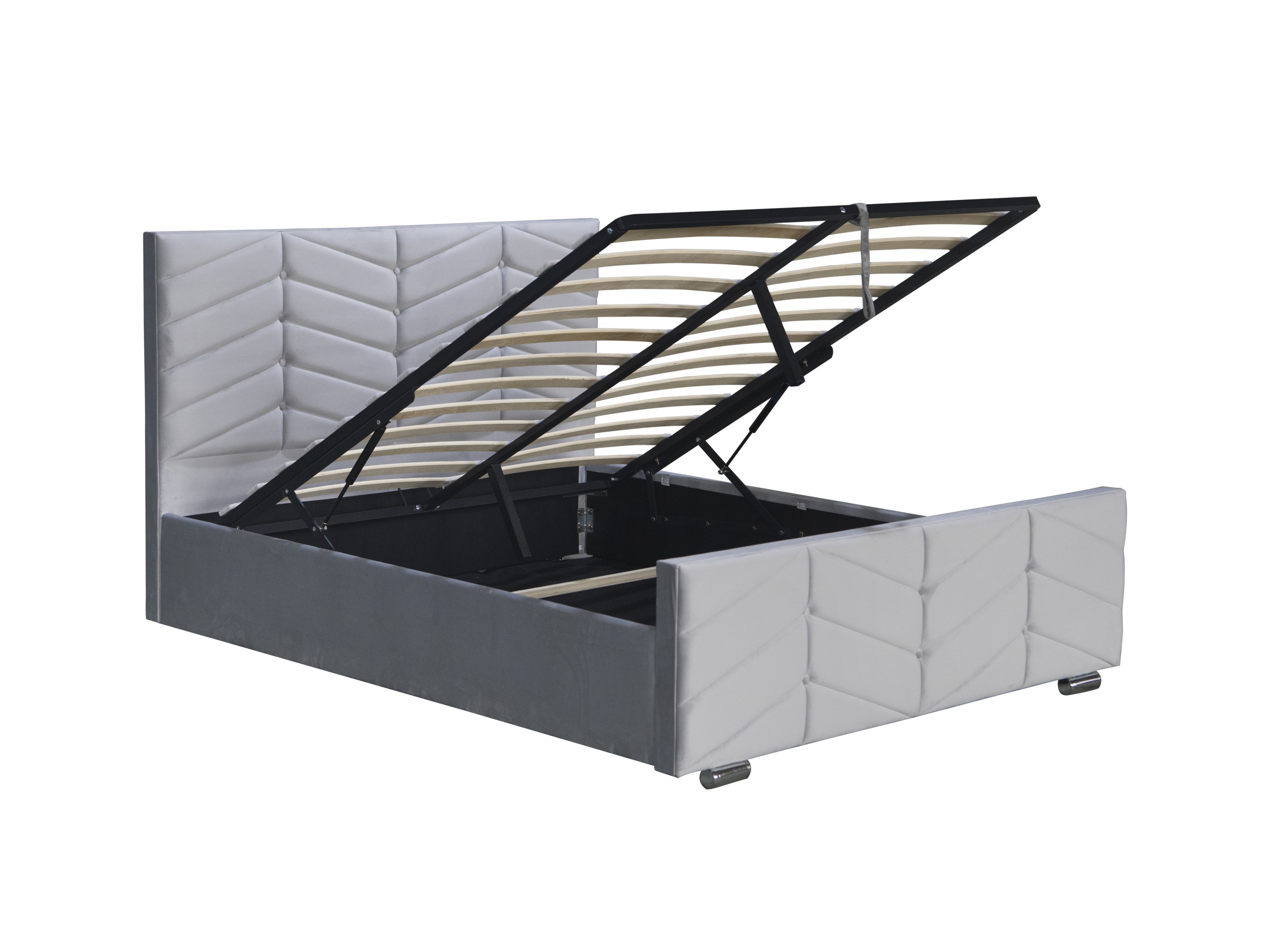 Queen Size Bed - Plush Velvet Light Grey - (3626G)
