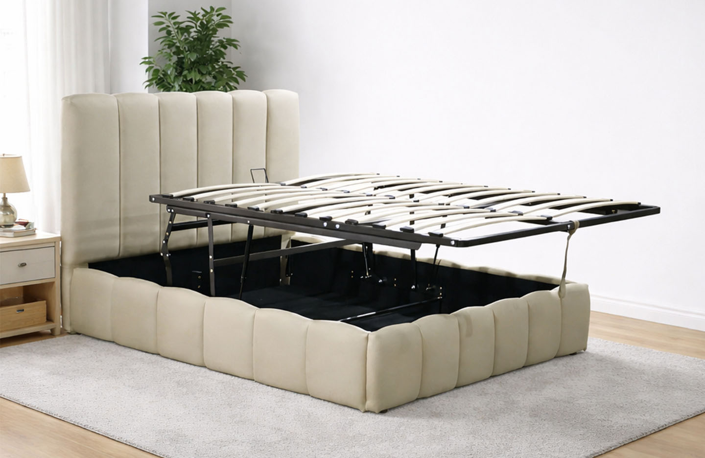 Queen size Bed - Fabric Light Brown - (4885BGF)