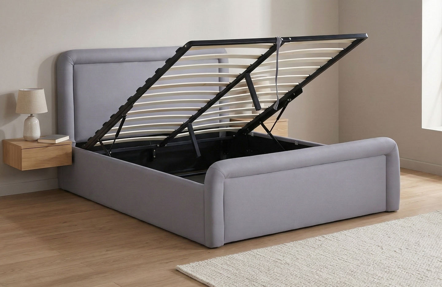 Queen size Bed - Fabric  Grey (Linen) - (5128G)