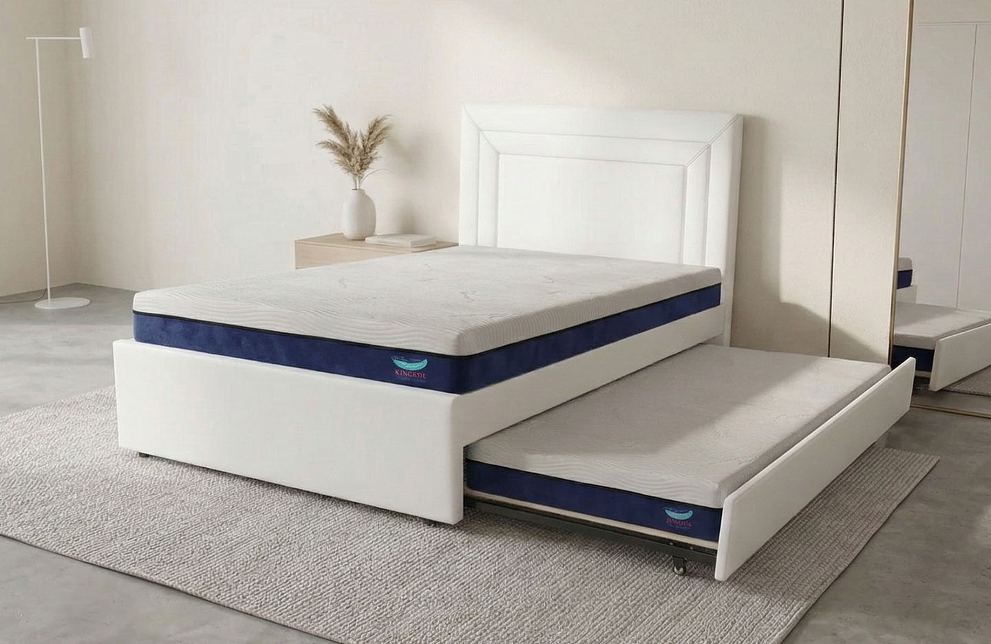 Double size Trundle Bed - Fabric Beige - (5129)